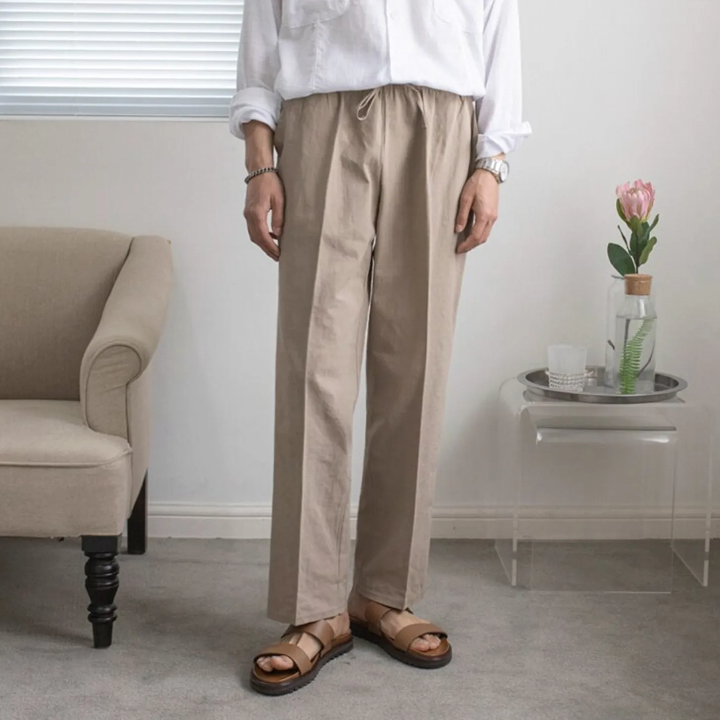 [Korean Style] Drawstring Oversized Linen Pants
