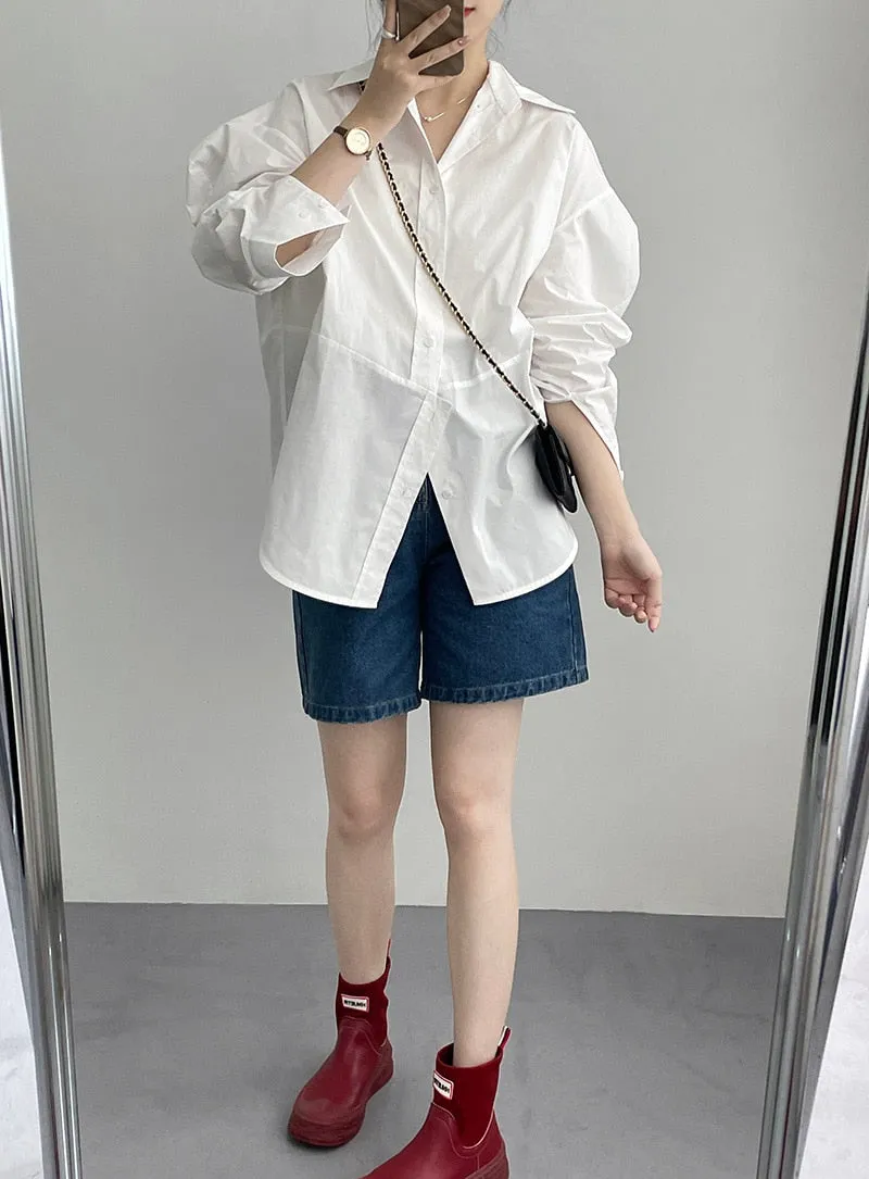 [Korean Style] Irregular Cut Loose Fit Voluminous Sleeve Shirts