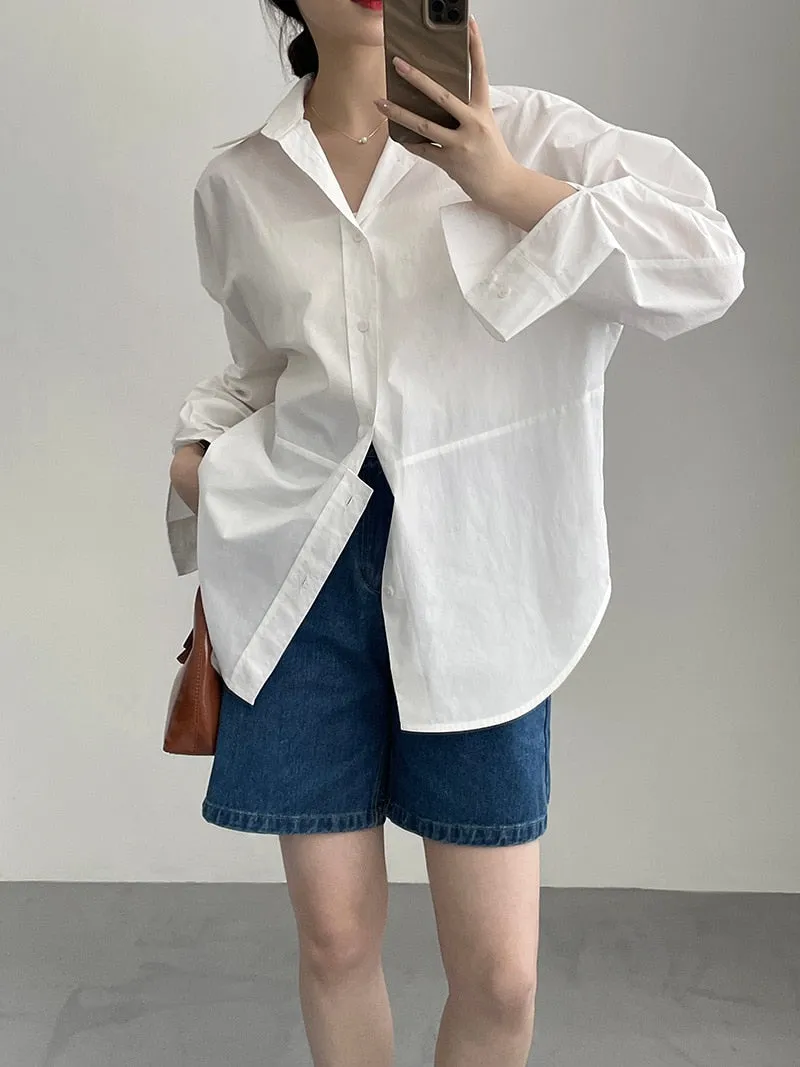 [Korean Style] Irregular Cut Loose Fit Voluminous Sleeve Shirts