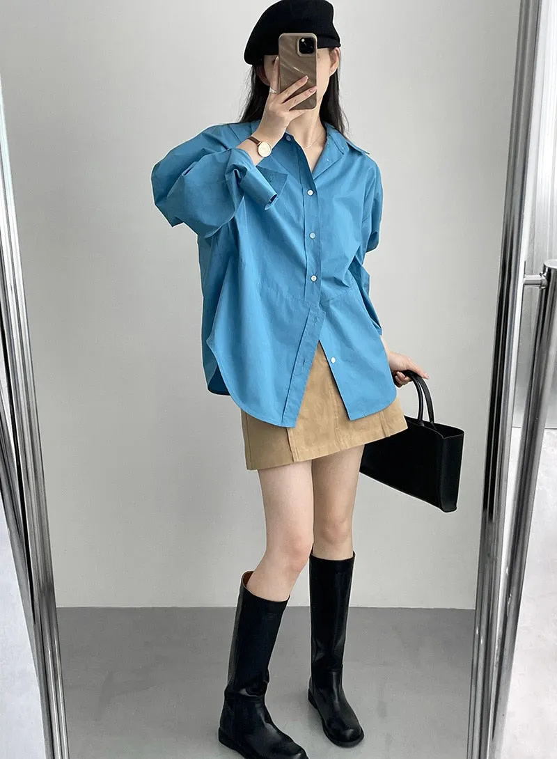 [Korean Style] Irregular Cut Loose Fit Voluminous Sleeve Shirts