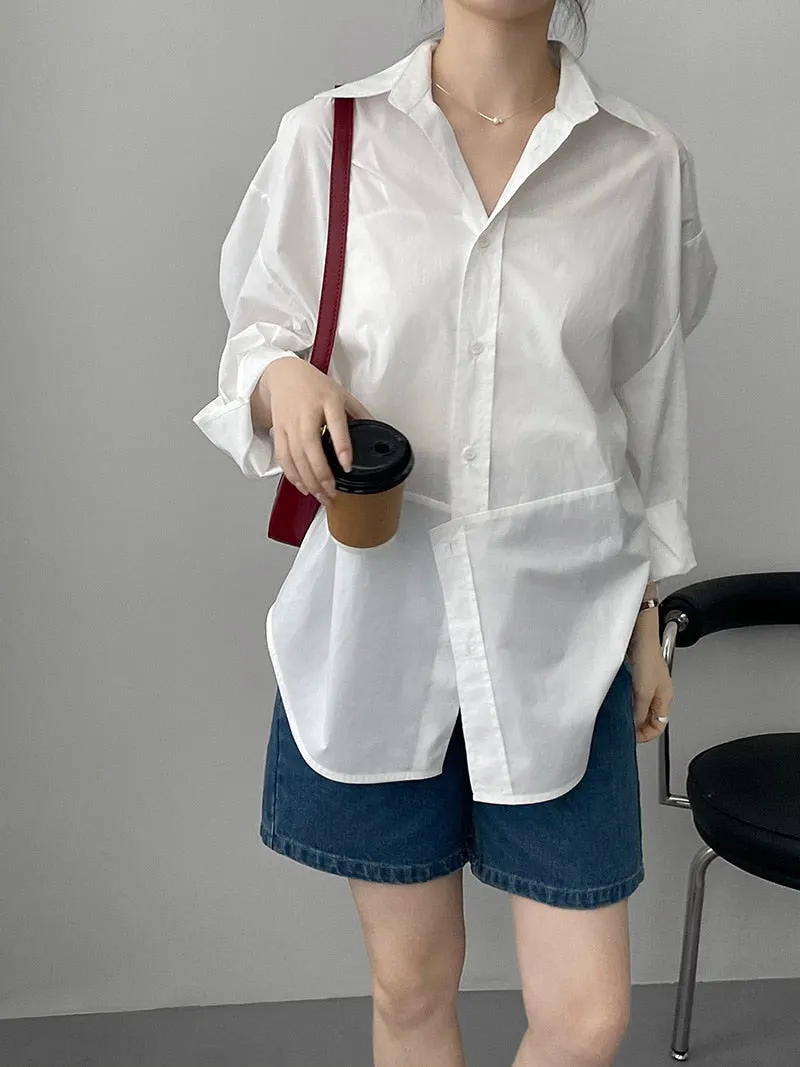 [Korean Style] Irregular Cut Loose Fit Voluminous Sleeve Shirts