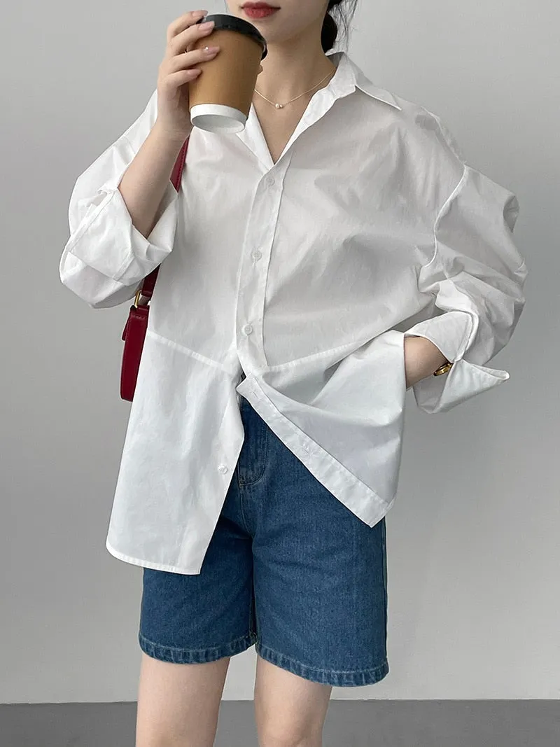 [Korean Style] Irregular Cut Loose Fit Voluminous Sleeve Shirts