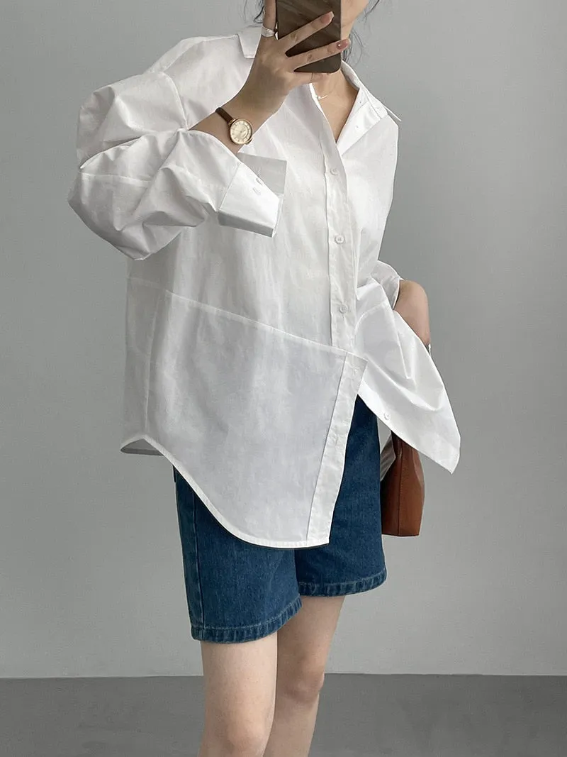 [Korean Style] Irregular Cut Loose Fit Voluminous Sleeve Shirts