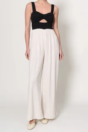 Kris Linen Jumpsuit Sleeveless Top Adjustable Shoulder Straps