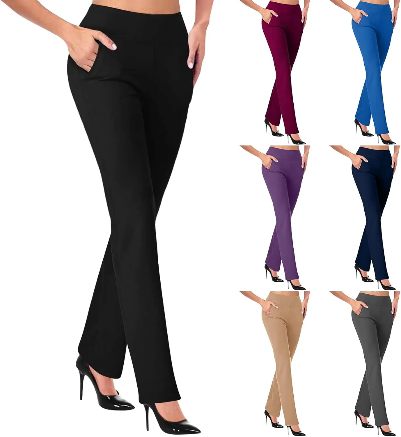Kubbon Dress Pants Women High Waisted Stretch Yoga Pants Casual Office Work Pants Dressy Straight Leg Business Trousers