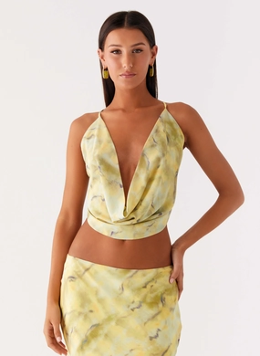 Kylo Cowl Top - Yellow Tie Dye RibbedTrims