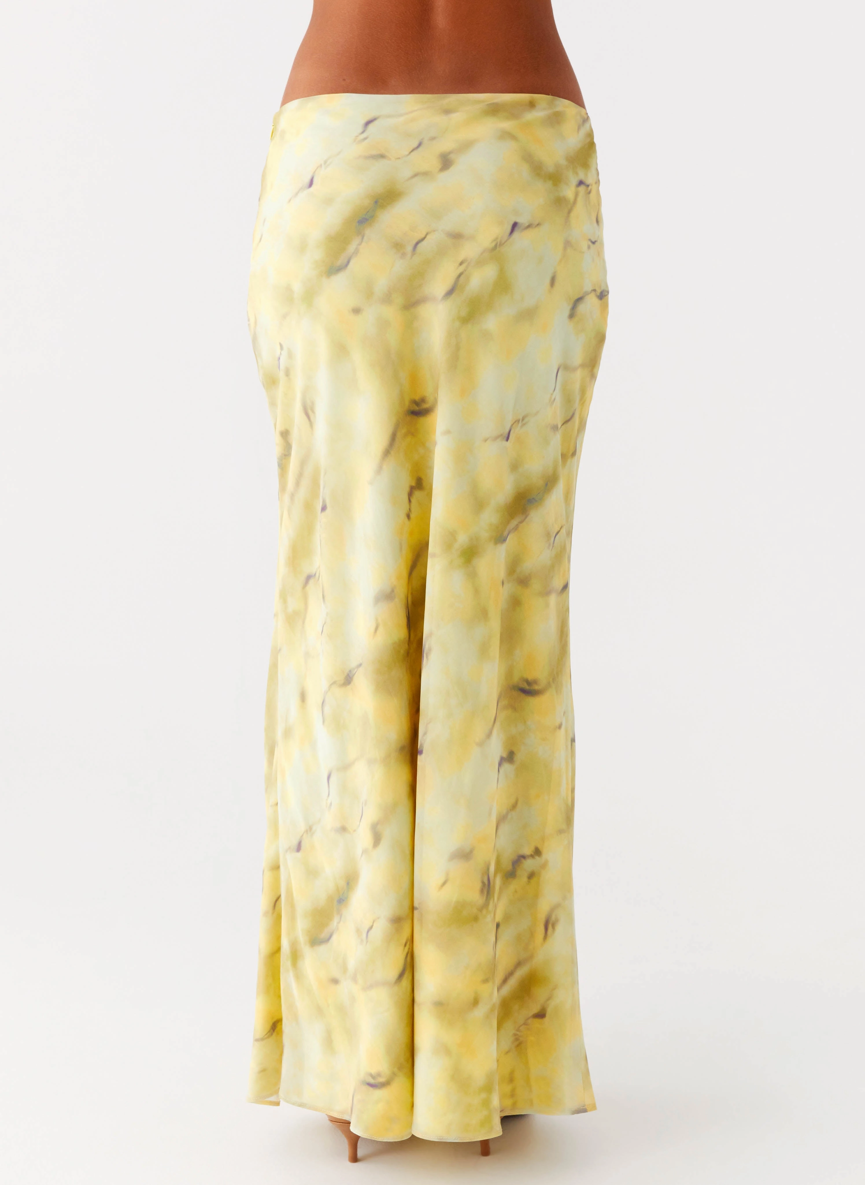 Side Pockets Soft Combo Kylo Low Rise Maxi Skirt - Yellow Tie Dye