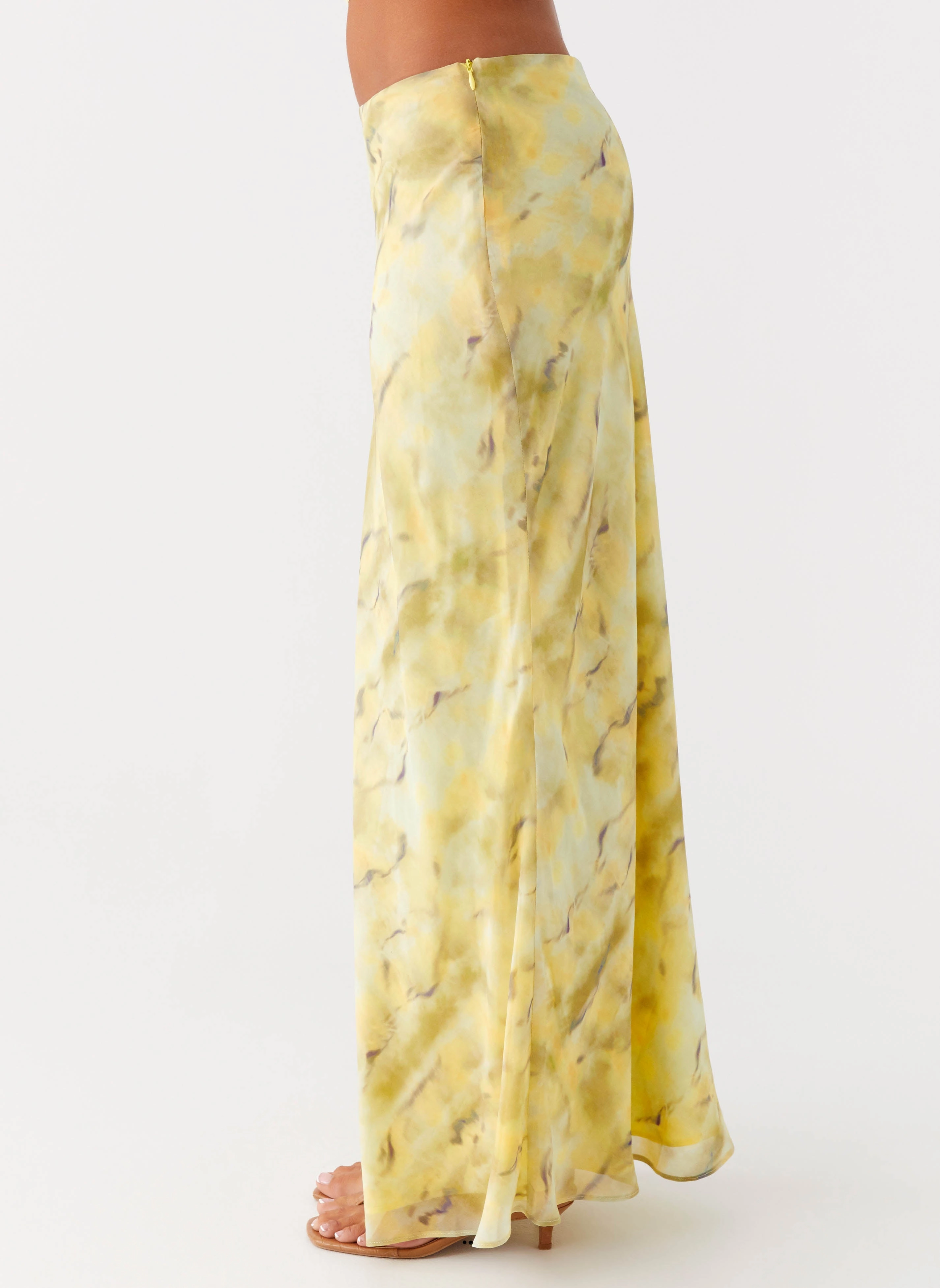 Elevated Casual Opaque finish Kylo Low Rise Maxi Skirt - Yellow Tie Dye