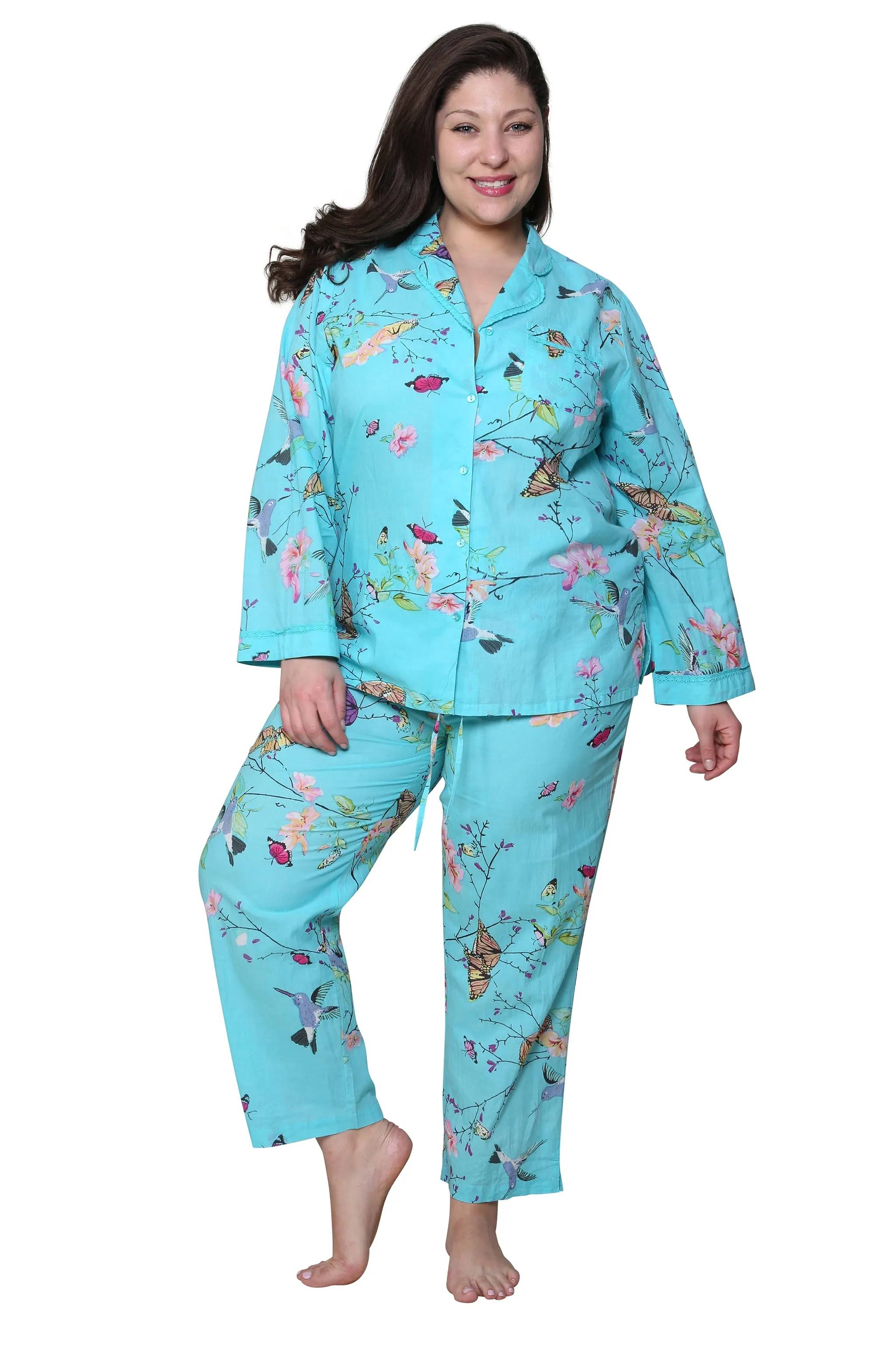 La Cera Plus Size Long Sleeve Floral Pajama Set