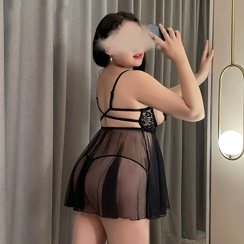 Lace mesh suspender nightdress