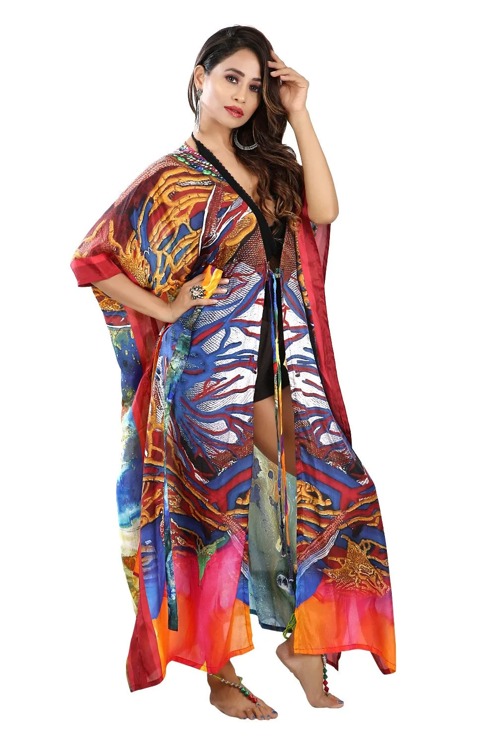 Lace up Beach Kimono Summer Special embellished with stripes to tie up
