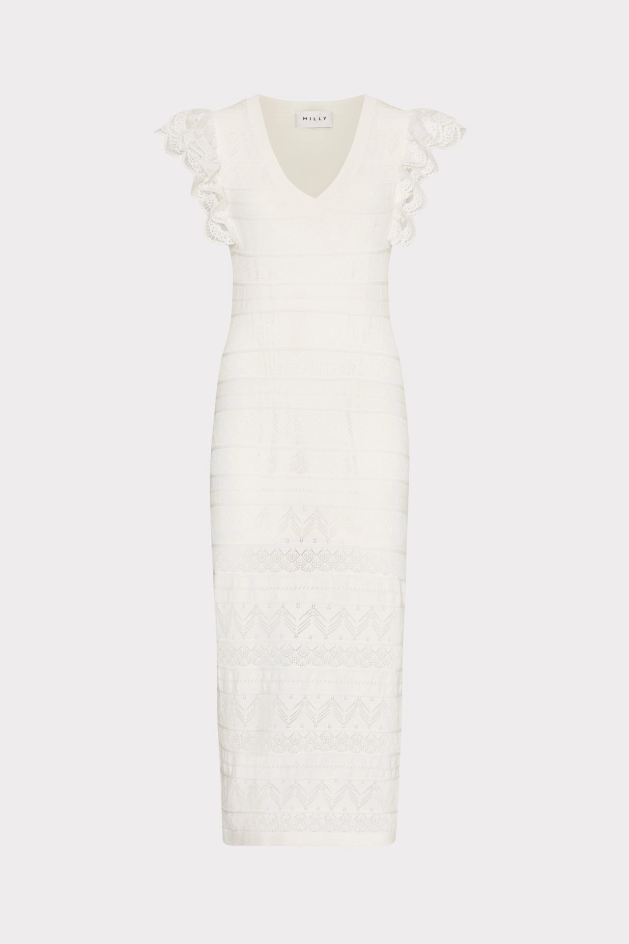Lace Flutter Sleeve Knit Midi Dress Feminine Mood flowy style