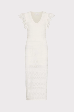 Gender Free Lace Flutter Sleeve Knit Midi Dress