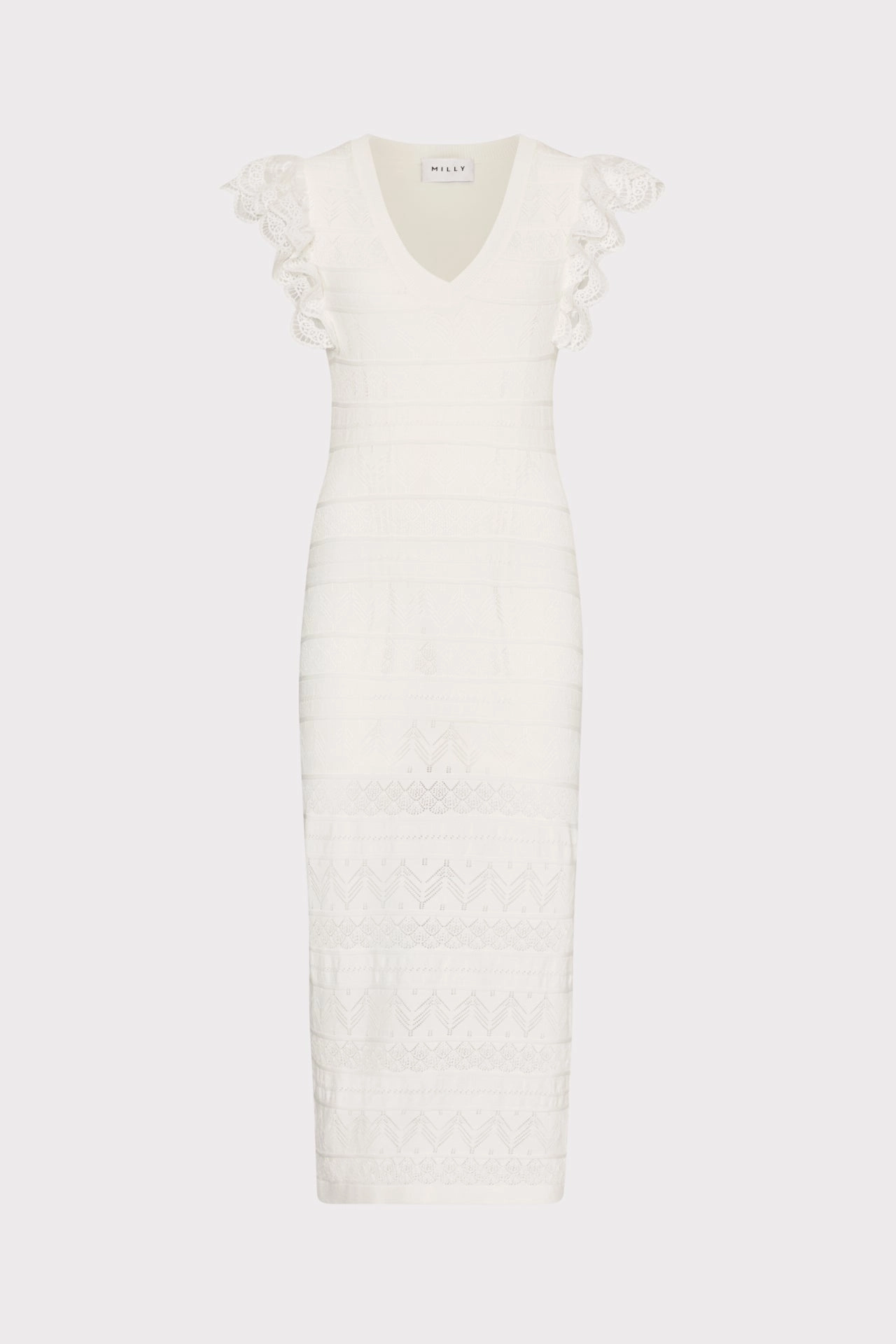 Comfortable Cut Lace Flutter Sleeve Knit Midi Dress