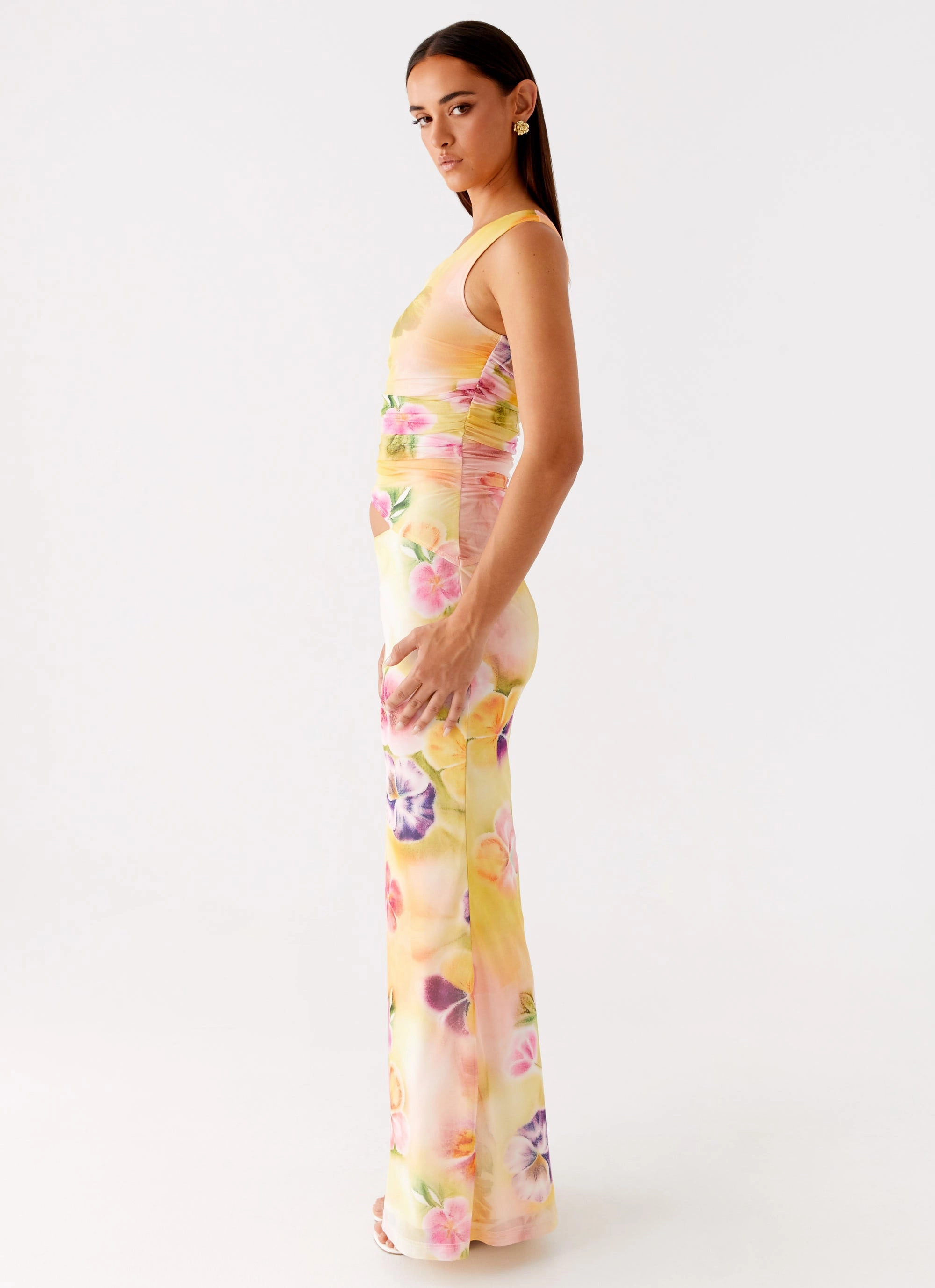 everyday staple Seranella One Shoulder Maxi Dress - Sunburst Floral