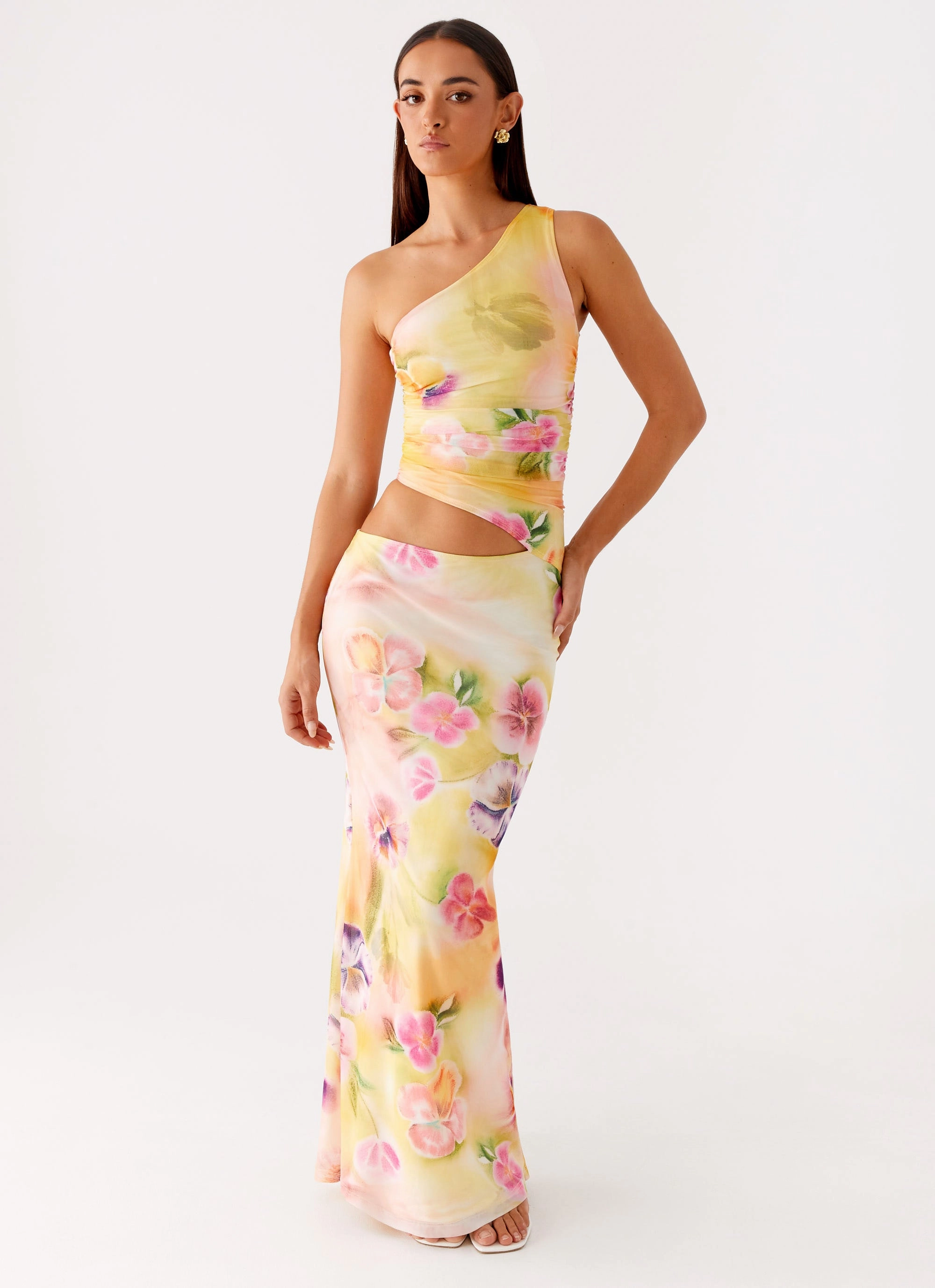 Seranella One Shoulder Maxi Dress - Sunburst Floral Walk Grace Luxe Fit
