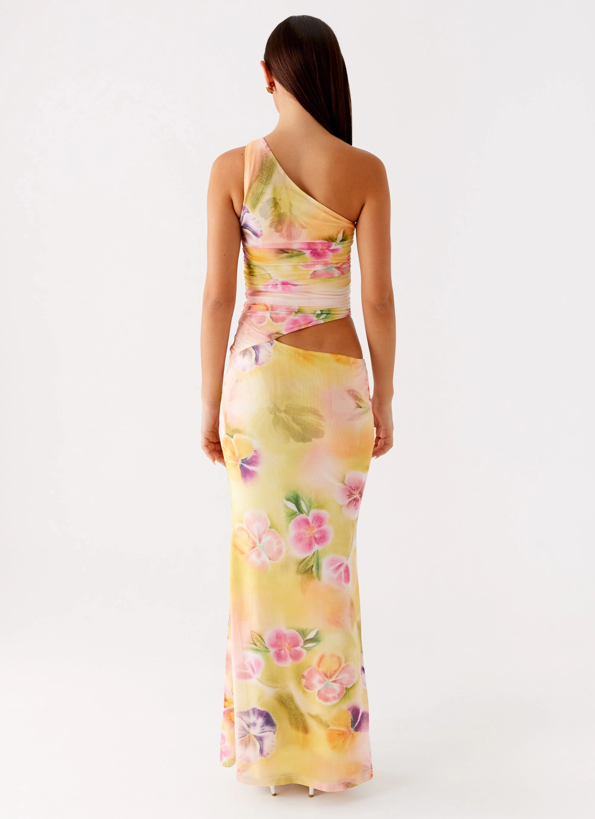 Seranella One Shoulder Maxi Dress - Sunburst Floral Sunset Hour Fresh Glow