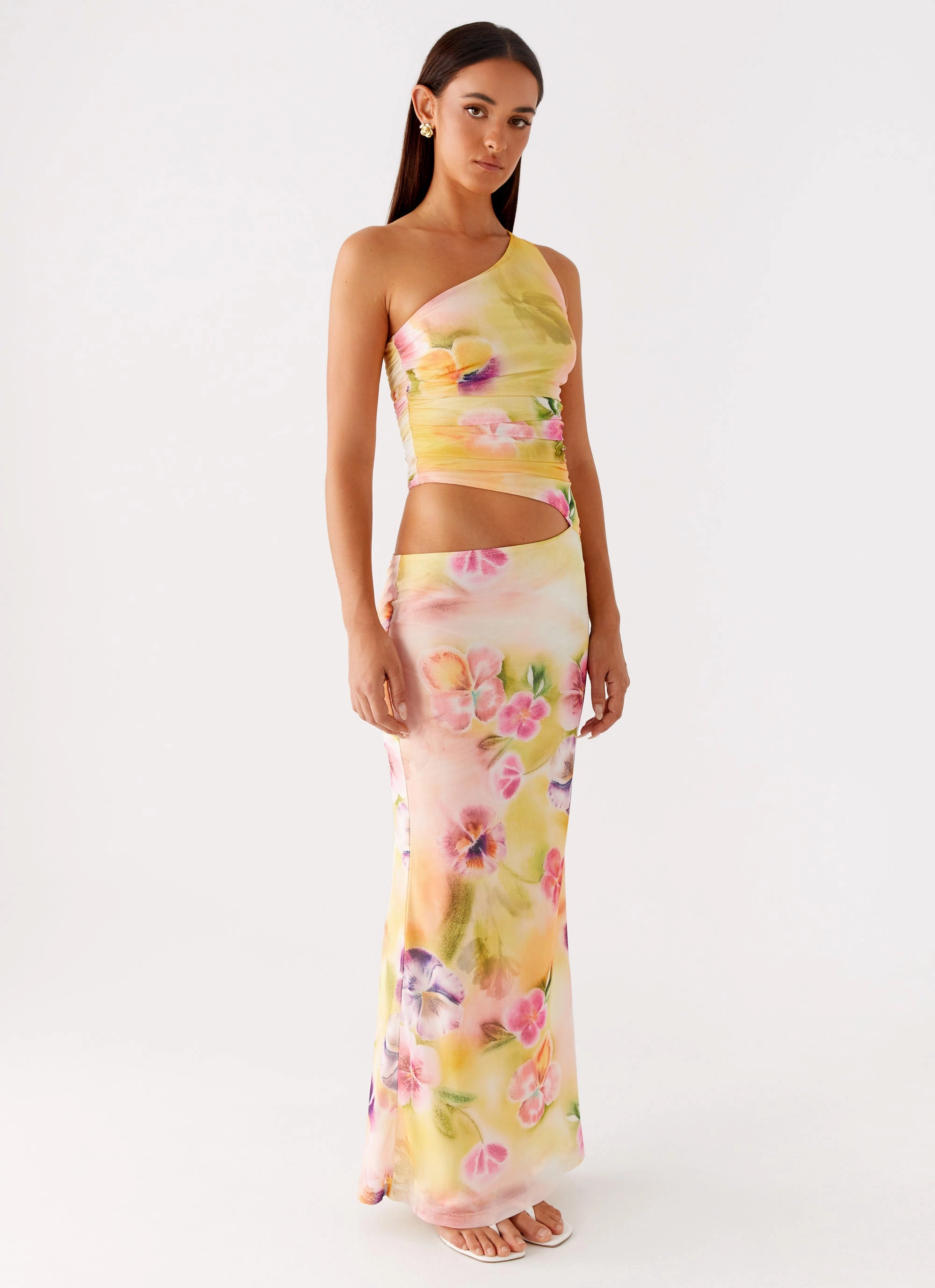 Bow-Detail Seranella One Shoulder Maxi Dress - Sunburst Floral
