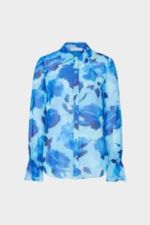 Lacey Blurred Blossom Printed Blouse Circular Knit Technology