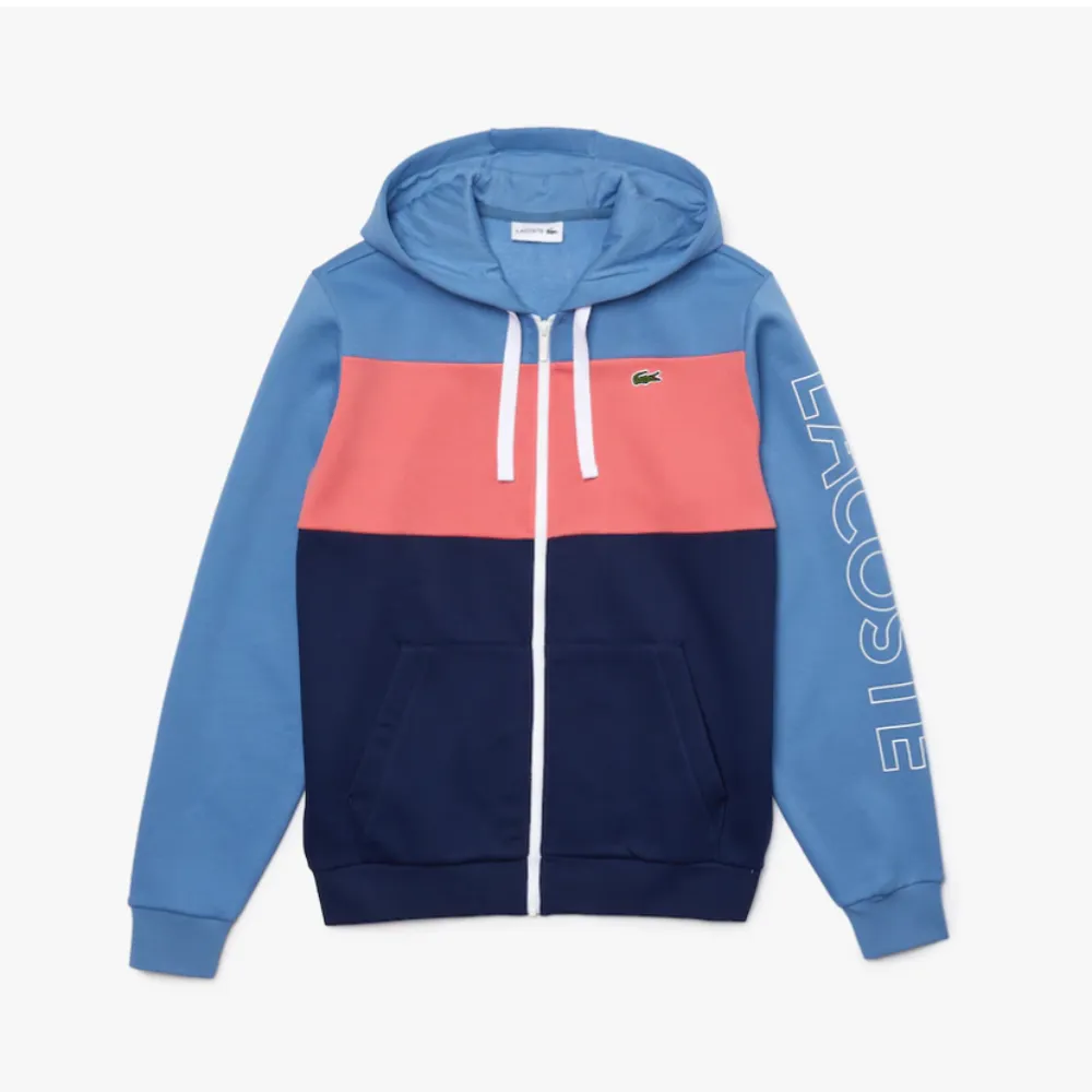 LaCoste-Hooded Colourblock Fleece Zip SweatSet-Blue/Pink /Blue•W86
