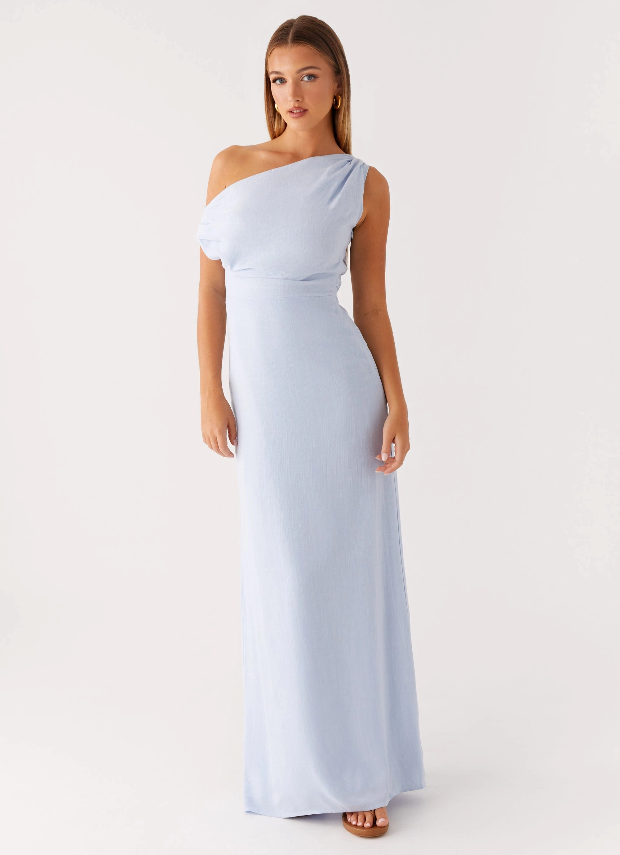 Wrinkle-Resistant Vibrant evening gown Lady Love Linen Maxi Dress - Blue