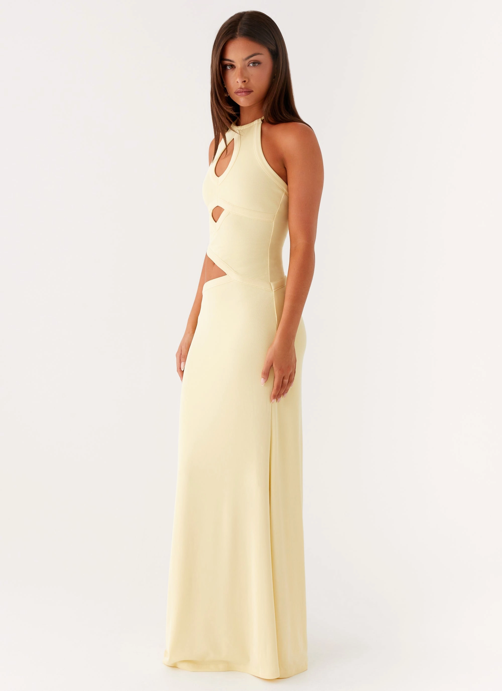 Lanah Cut Out Maxi Dress - Yellow Clean Outline Matte-Lining