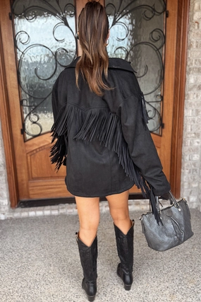 Textured Finish Laredo Fringe Jacket- Black