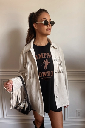 Water Resistant Fabric Laredo Fringe Jacket- Sand