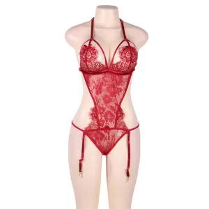 Large Size Erotic Lingerie Sexy One-piece Pajamas Garter Lace Temptation