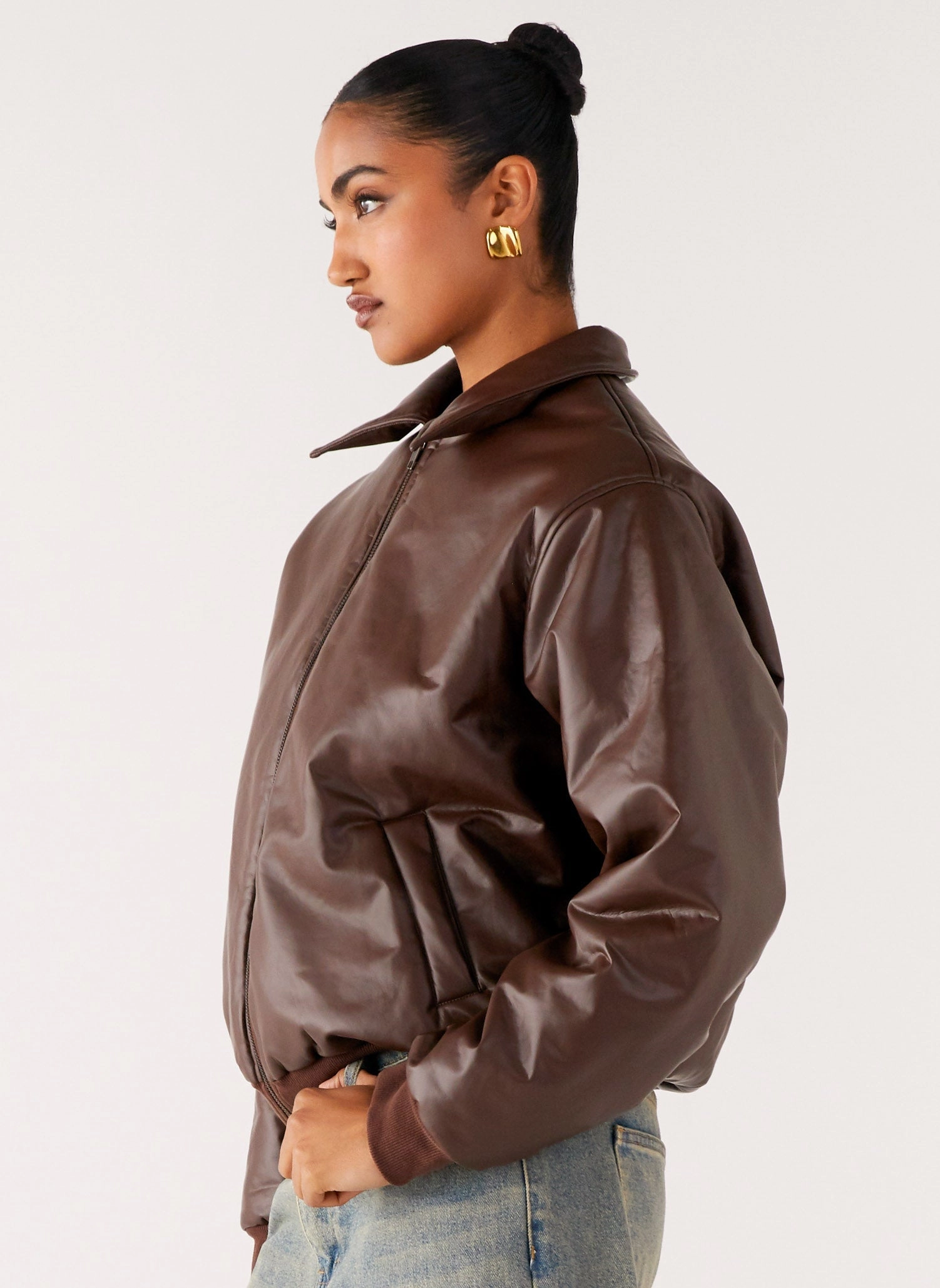 Outlands Faux Leather Bomber Jacket - Chocolate AbrasionResistant Edging Forget