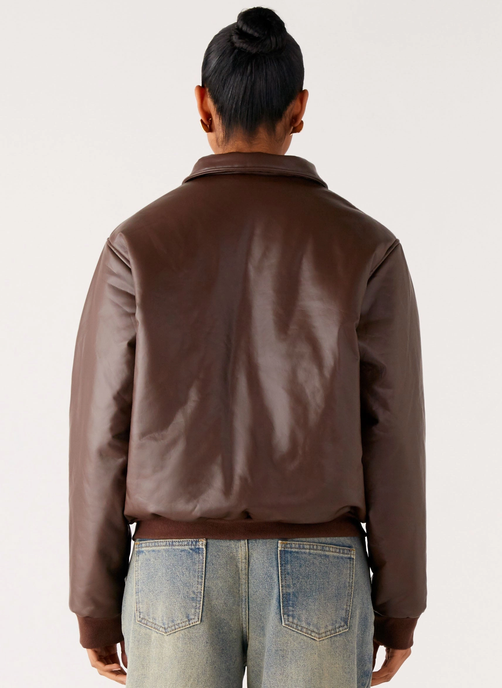 countryside Outlands Faux Leather Bomber Jacket - Chocolate