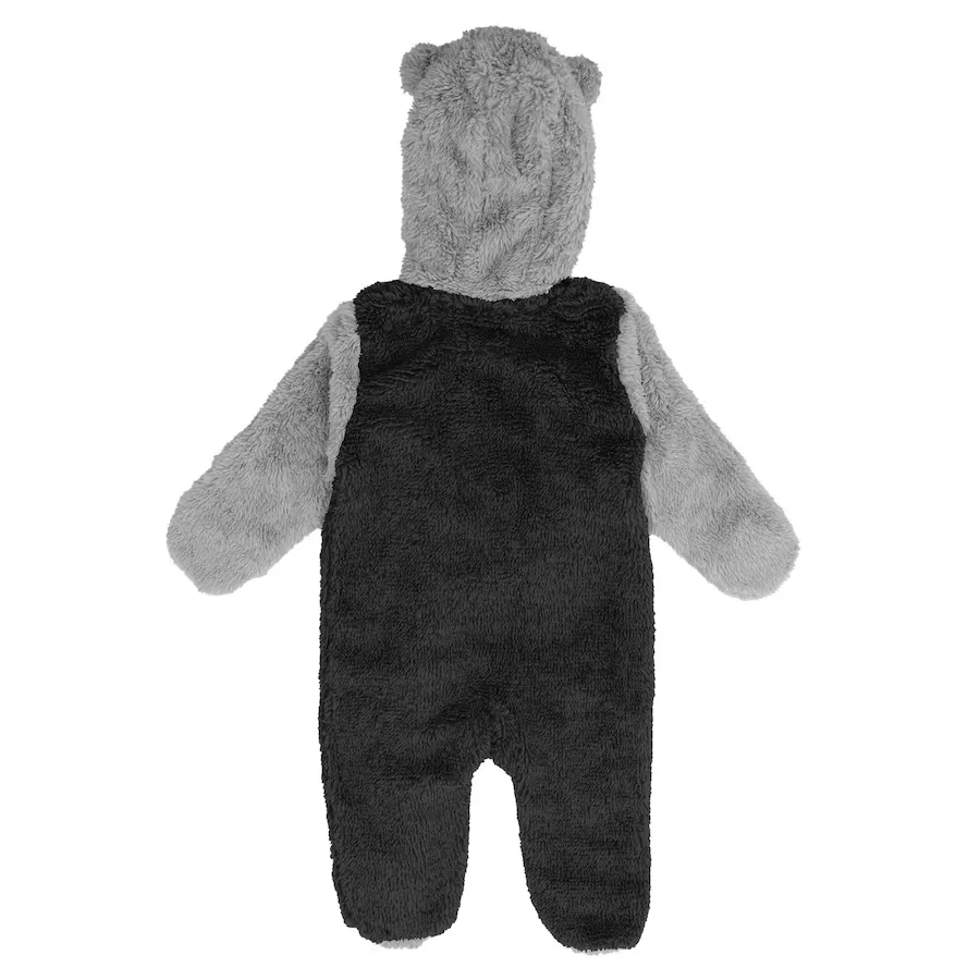 LAS VEGAS RAIDERS NEWBORN GAME NAP TEDDY BEAR FLEECE BUNTING FULL-ZIP SLEEPER