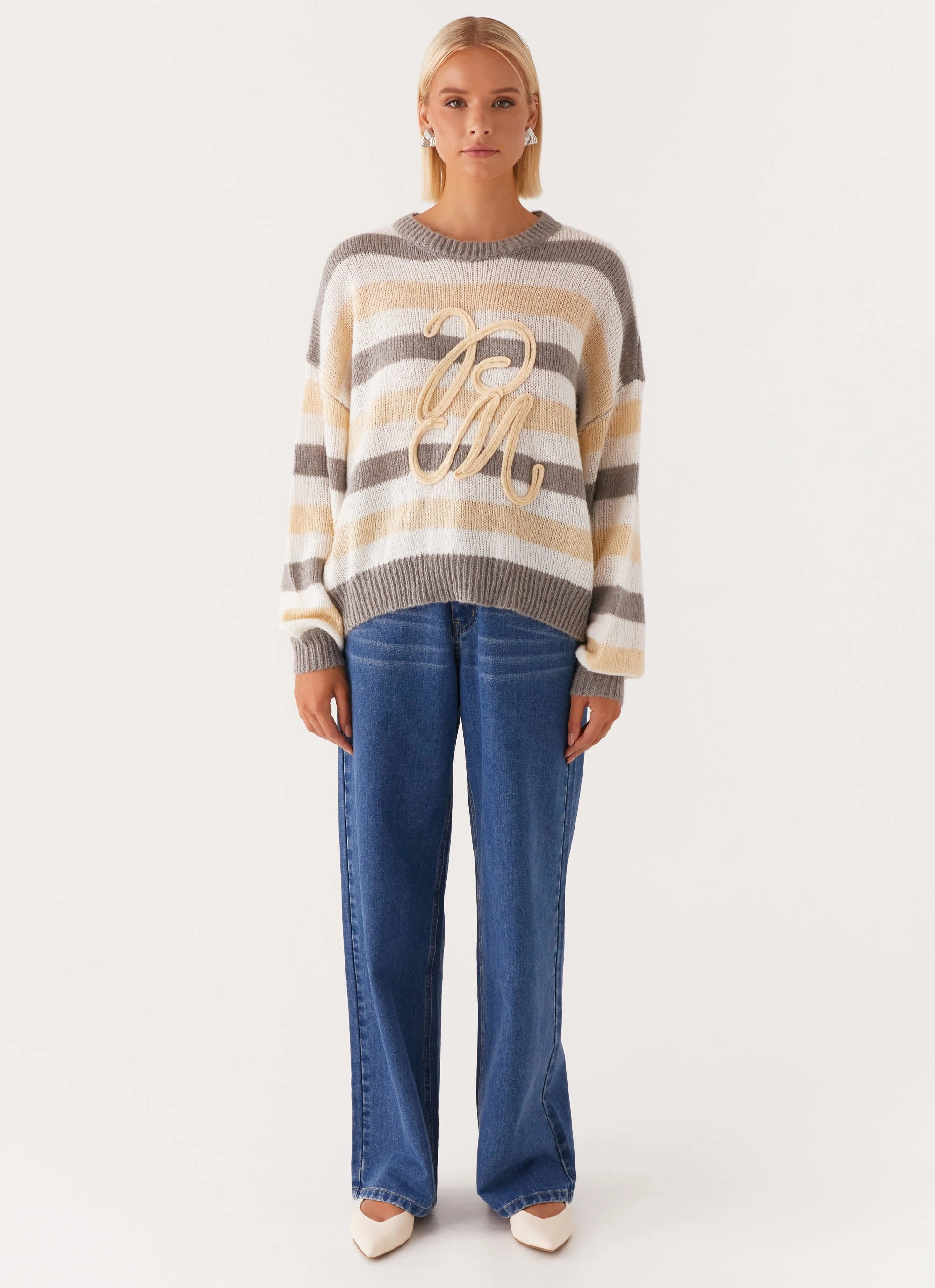 Eco Conscious Dye Process Main Character Oversized Knit Sweater - Stripe