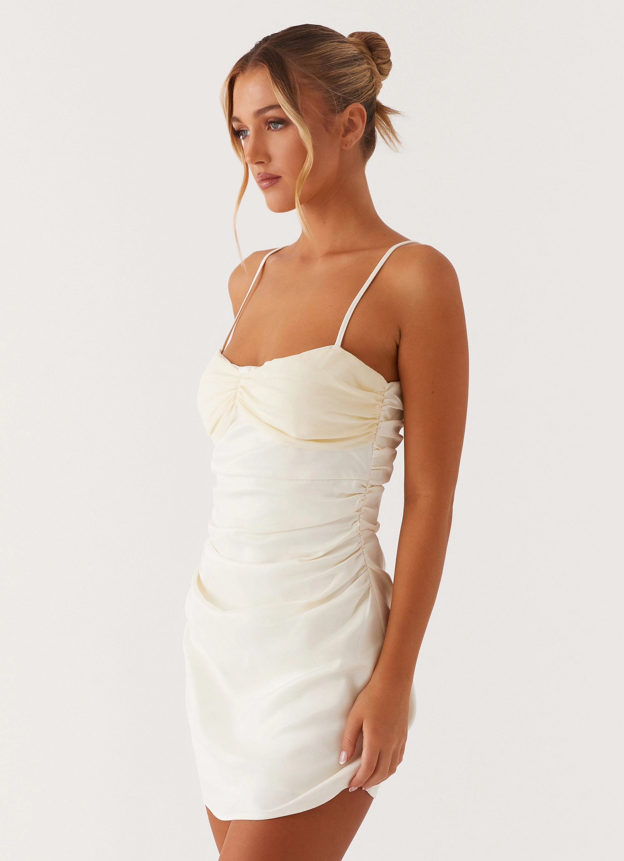 Last Summer Mini Dress - Ivory Ventilated Panels Feminine Charm