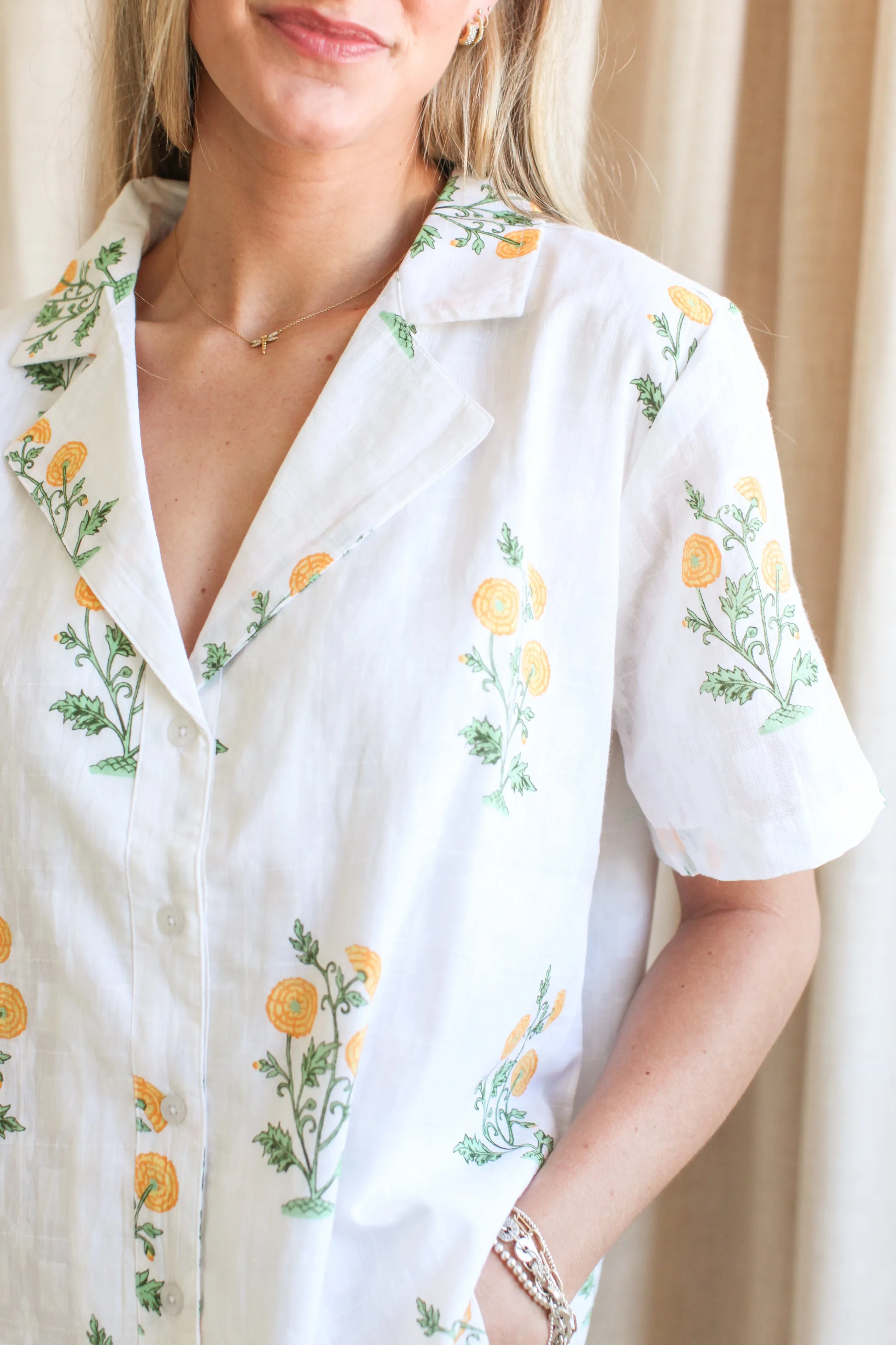 YarnDyedFabric Lana Yellow Flower Blouse
