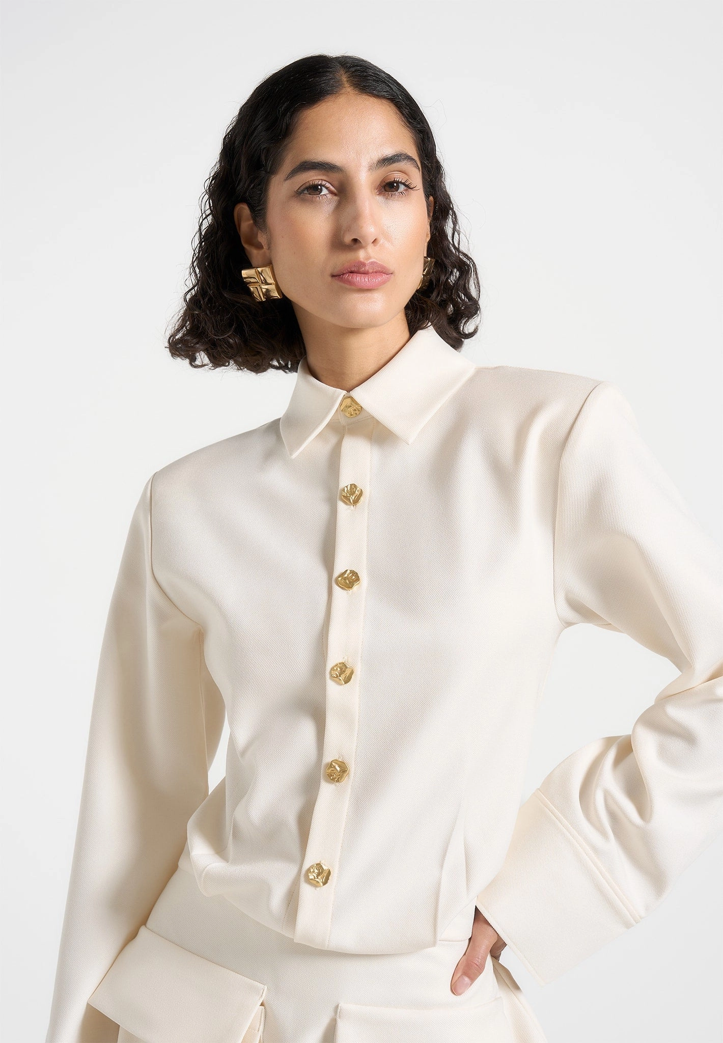 Silky-Lining Laure - Cargo Shirt Mini Dress - Cream