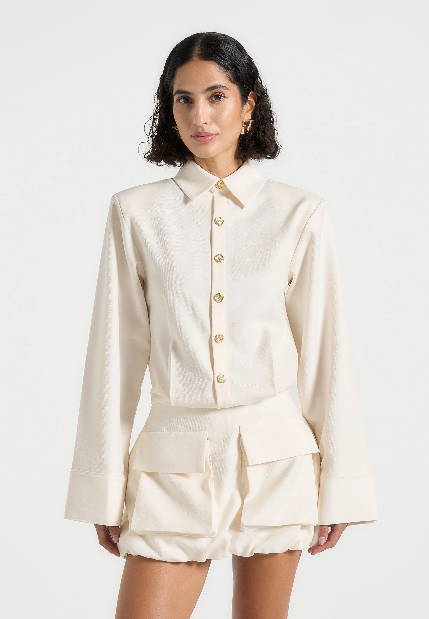 Laure - Cargo Shirt Mini Dress - Cream Easy Pairing