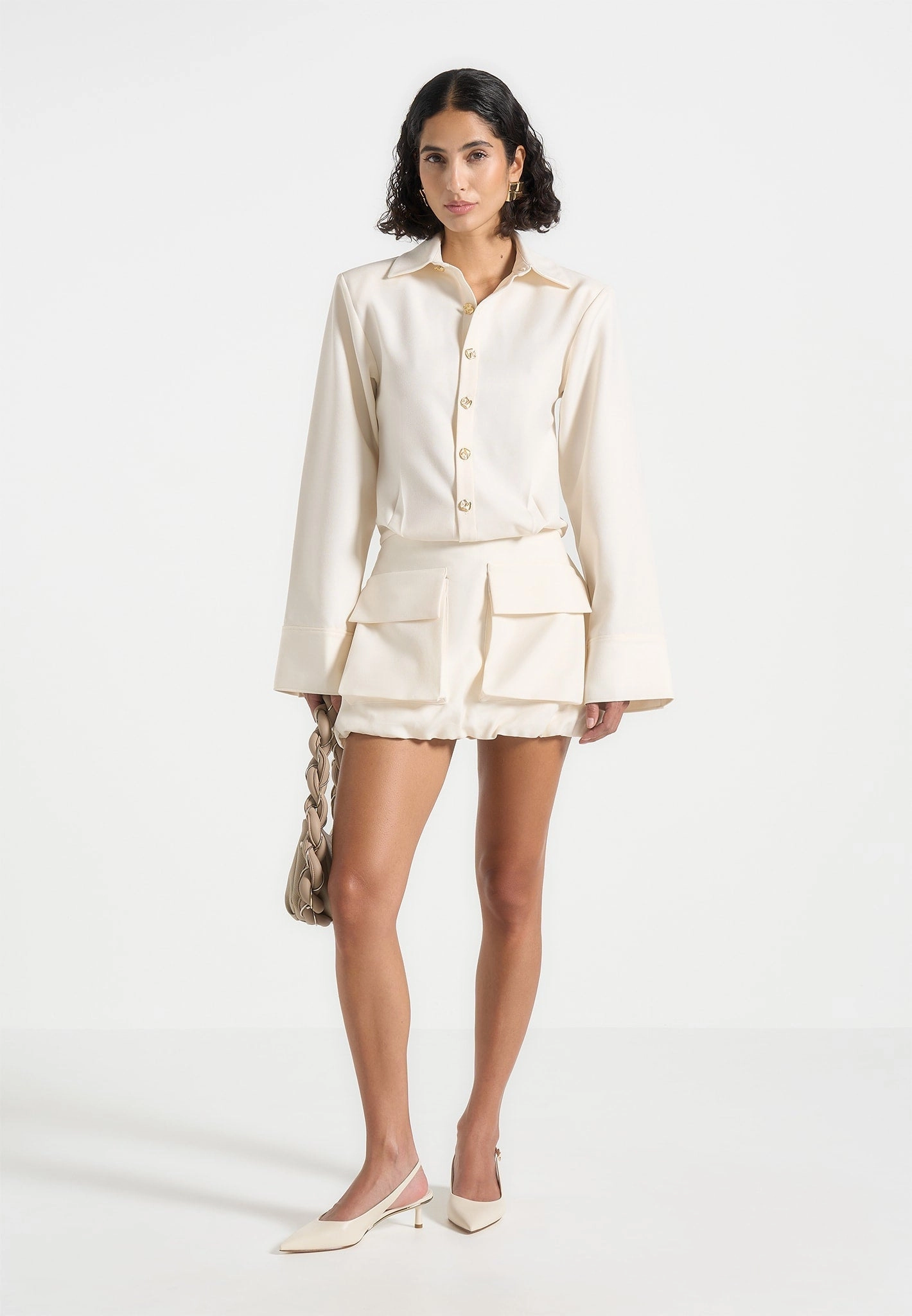 Laure - Cargo Shirt Mini Dress - Cream Calm Finish