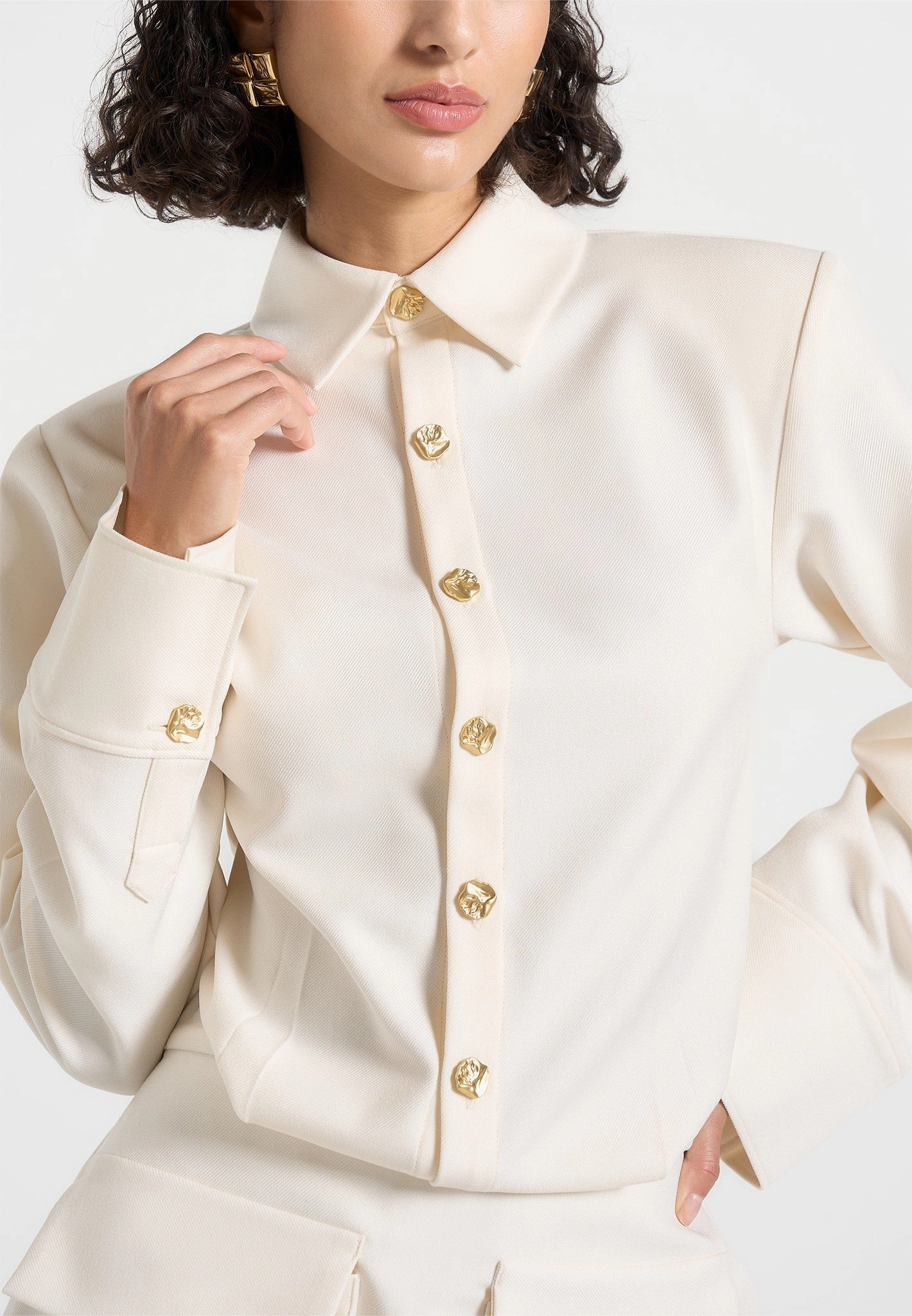 Laure - Cargo Shirt Mini Dress - Cream Smart Look