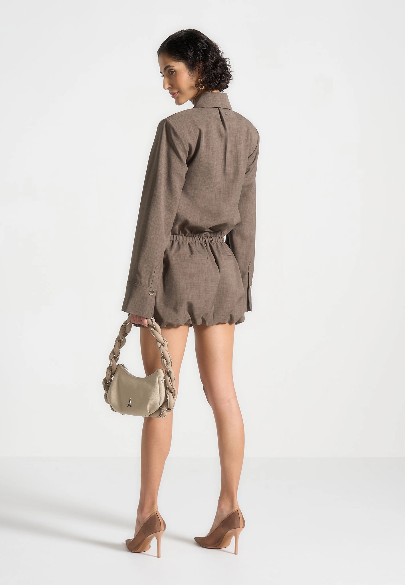 Runway-Ready Laure - Cargo Shirt Mini Dress - Dark Taupe