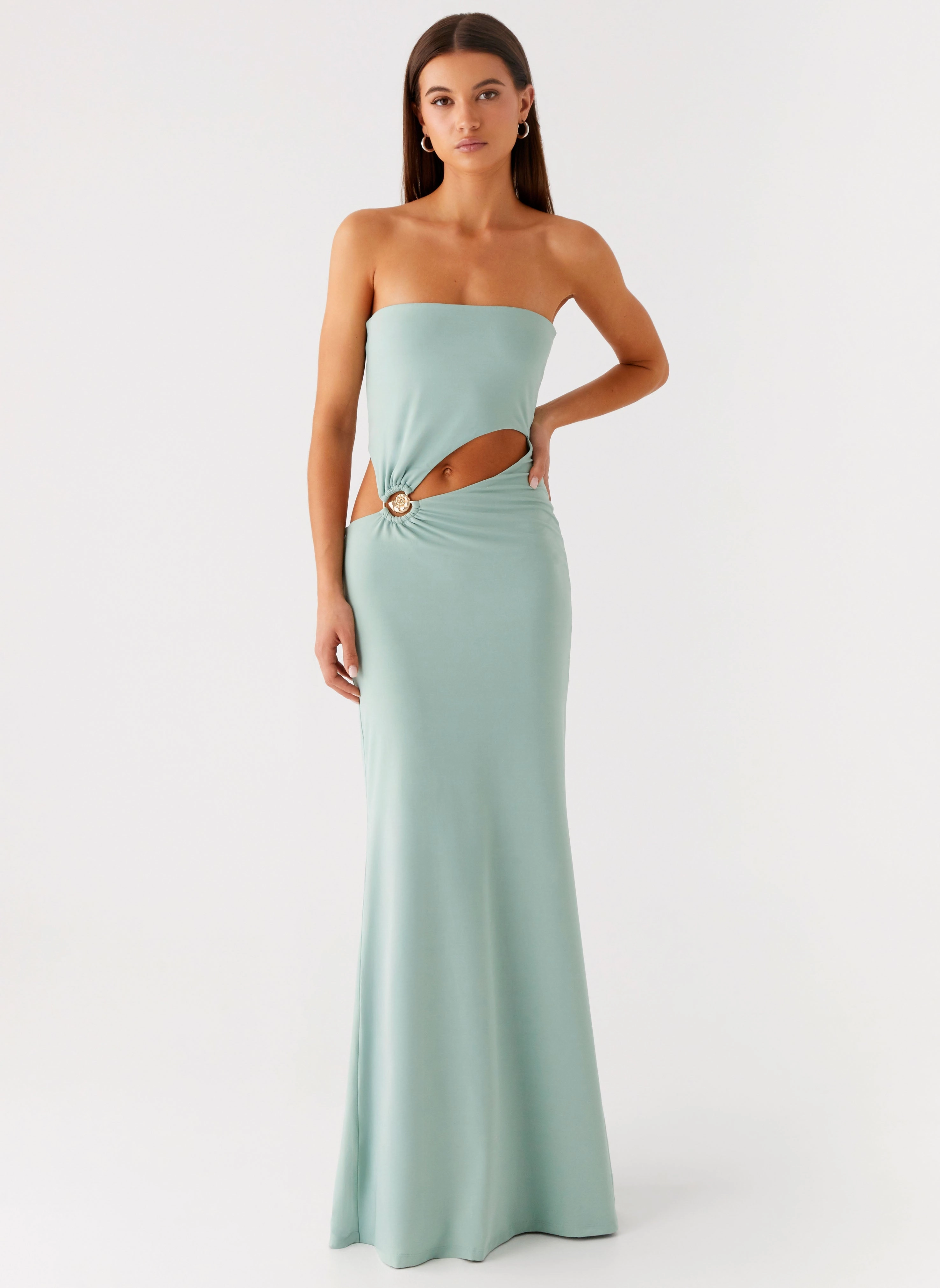 Laurella Maxi Dress - Sage Structured-Shape Refined Finish