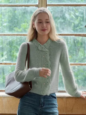 Antibacterial Fabric HighDensityFoam Lauren Wavy Collar Hollow Knit Cardigan