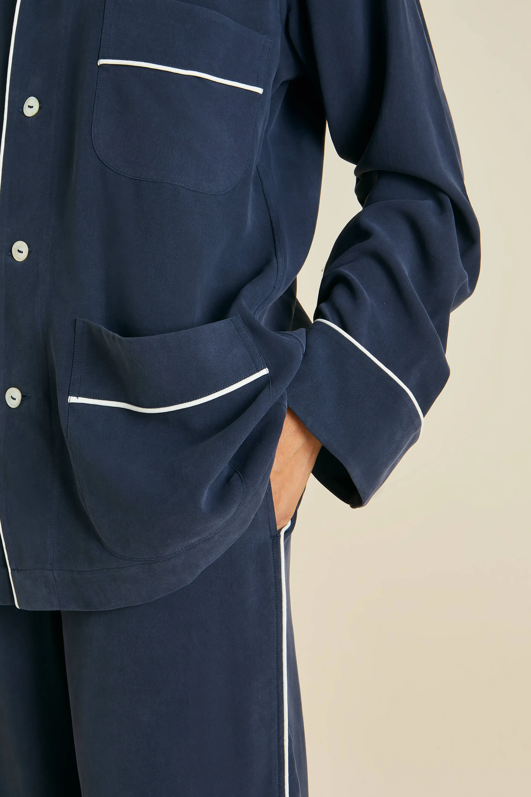 Laurent Navy Pajamas in Sandwashed Silk
