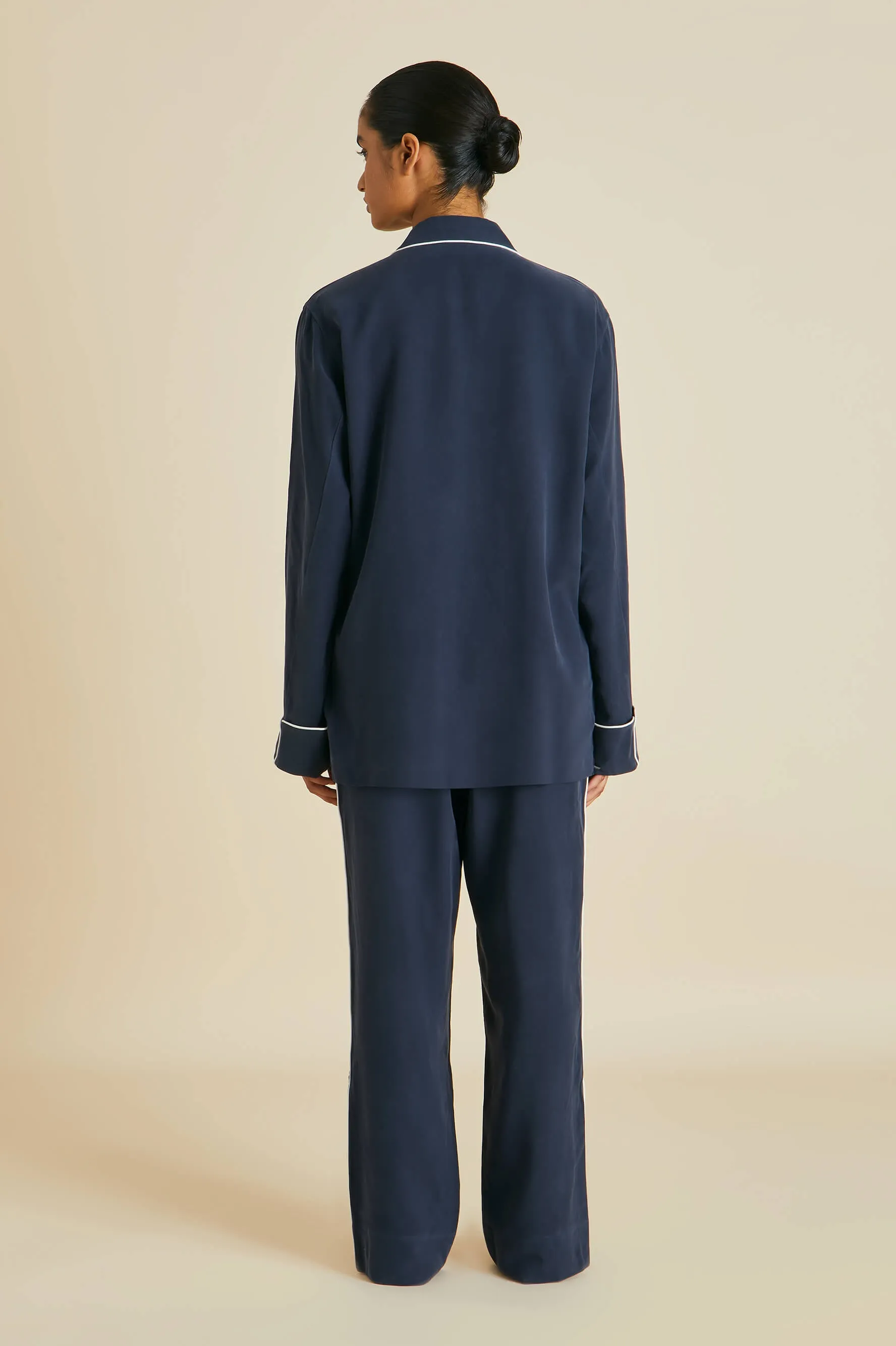 Laurent Navy Pajamas in Sandwashed Silk