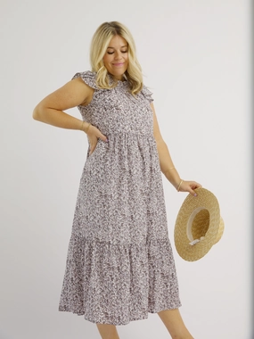 Gathered-Detail Lavender Ruffle Dress