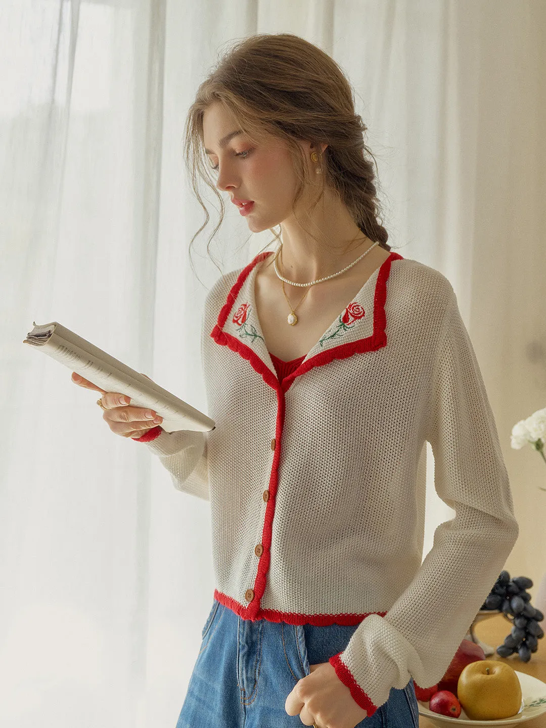 QuickReleaseFastenings Rosemary V-Neck Embroidered Wool Cardigan