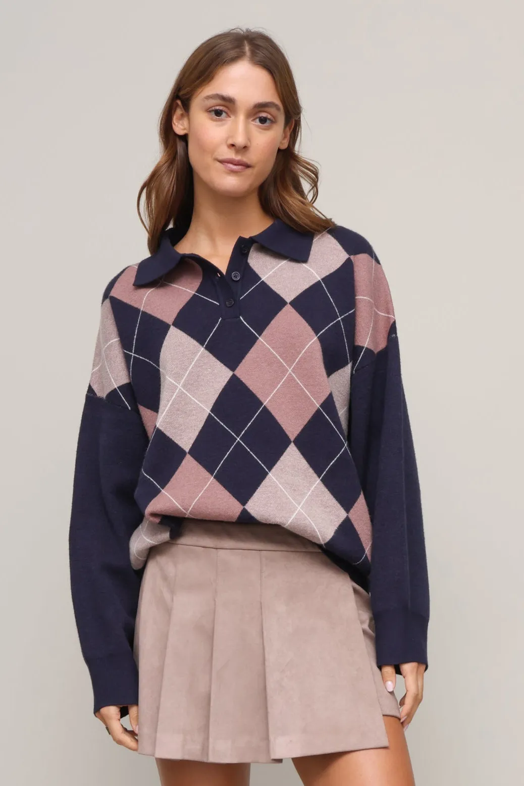 Carsyn Argyle Polo NonChafeCollarTech FourWayStretchFabric