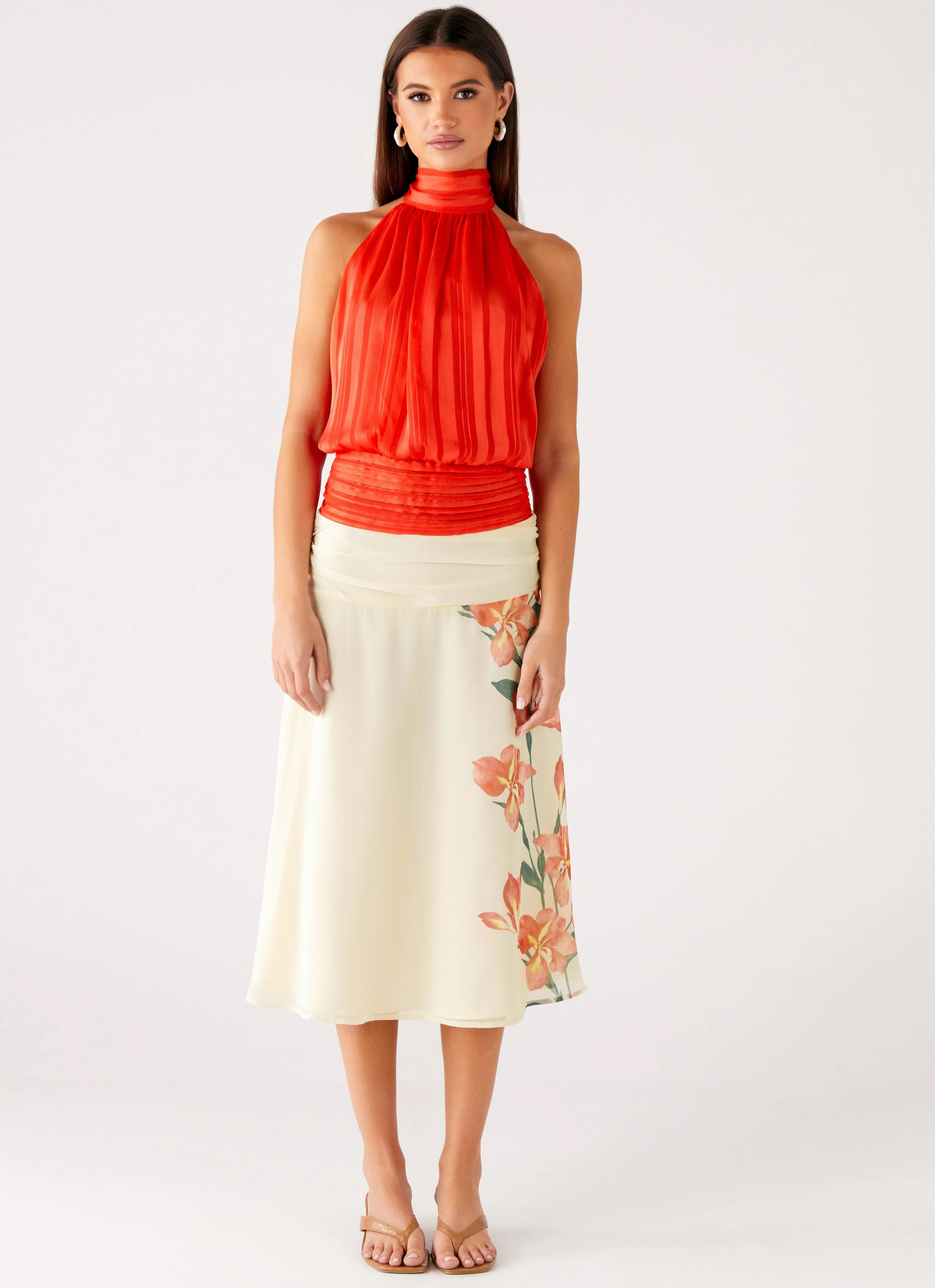 Stretch Fit Top FrenchTerryTexture Willow Chiffon Top - Coral