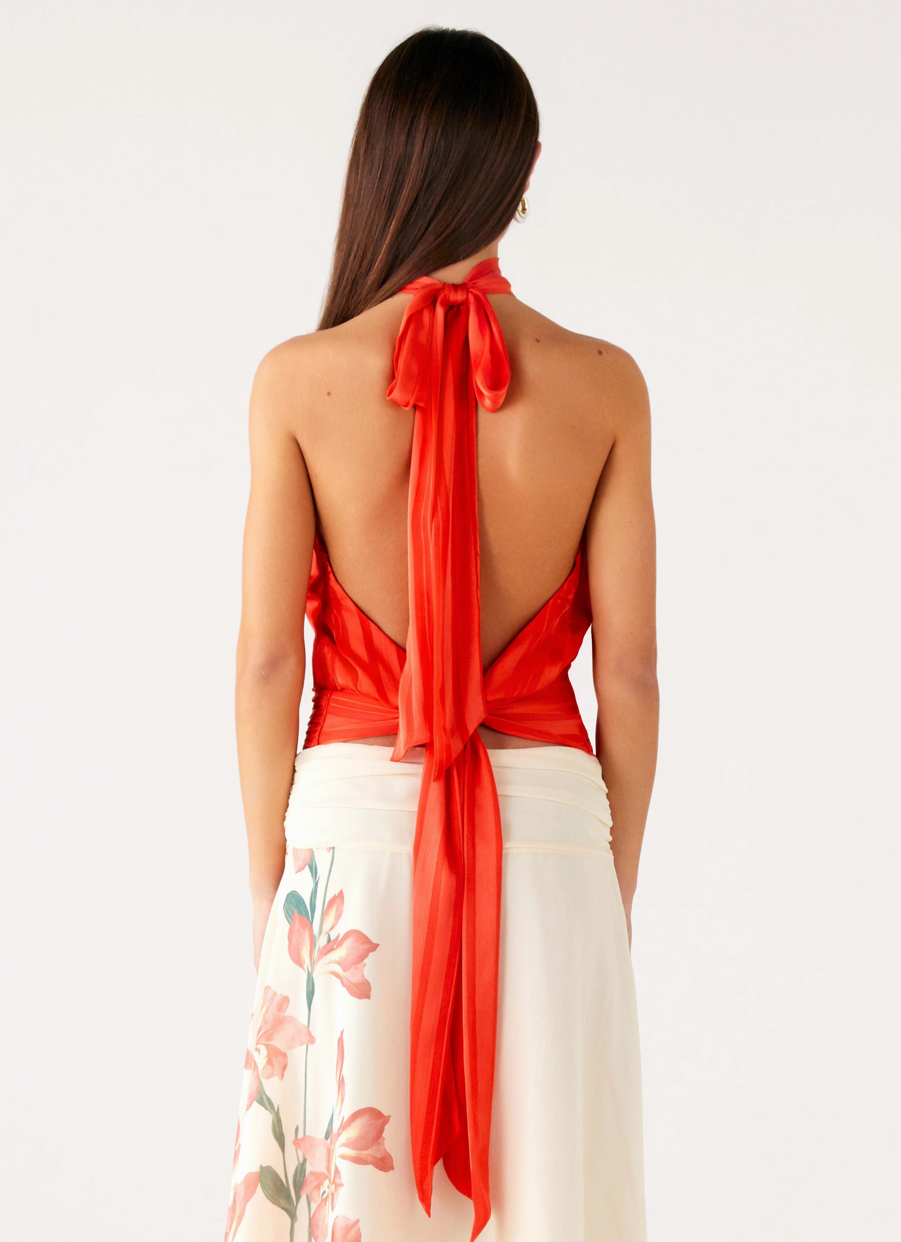 CroppedLength Willow Chiffon Top - Coral