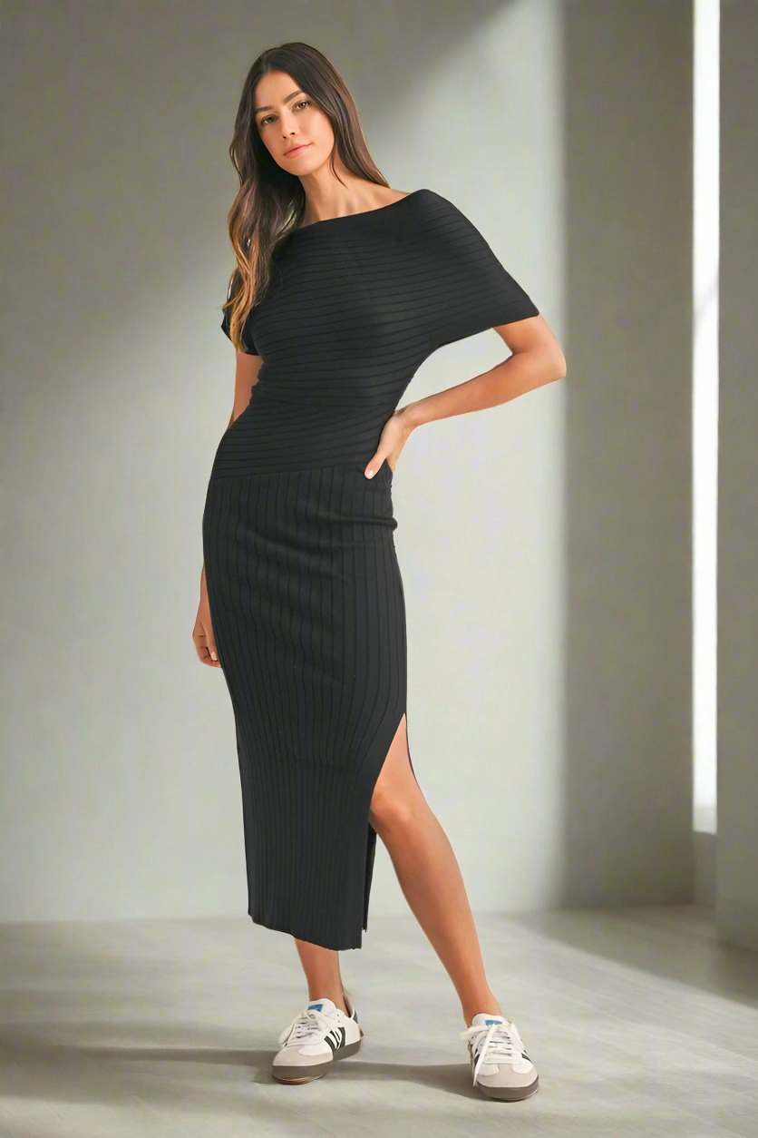 Contrast-Lining Minimalist-Trend Cocoa Off Shoulder Dress